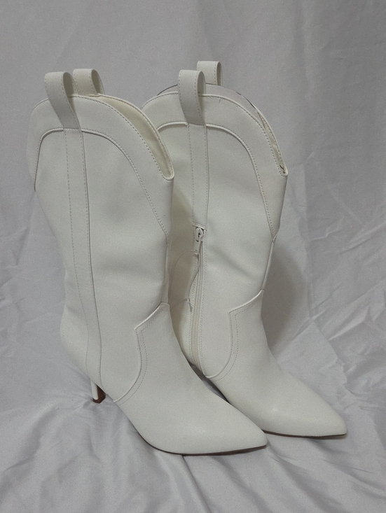 wild fable Shoes - White Pointed-Toe Mid-Calf Heeled Boots, Zipper on Side, Size 7.5, New W/Tags